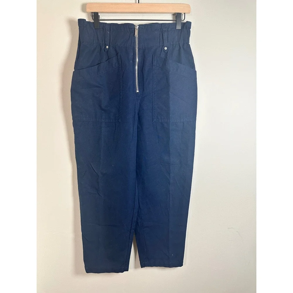 Banana Republic Petite Navy Blue‎ Paperbag Pant High Rise Cotton Linen 6P 862597